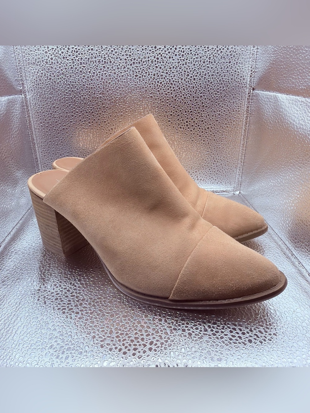 Report Tan Suede Pointed Toe Block Heel Mules